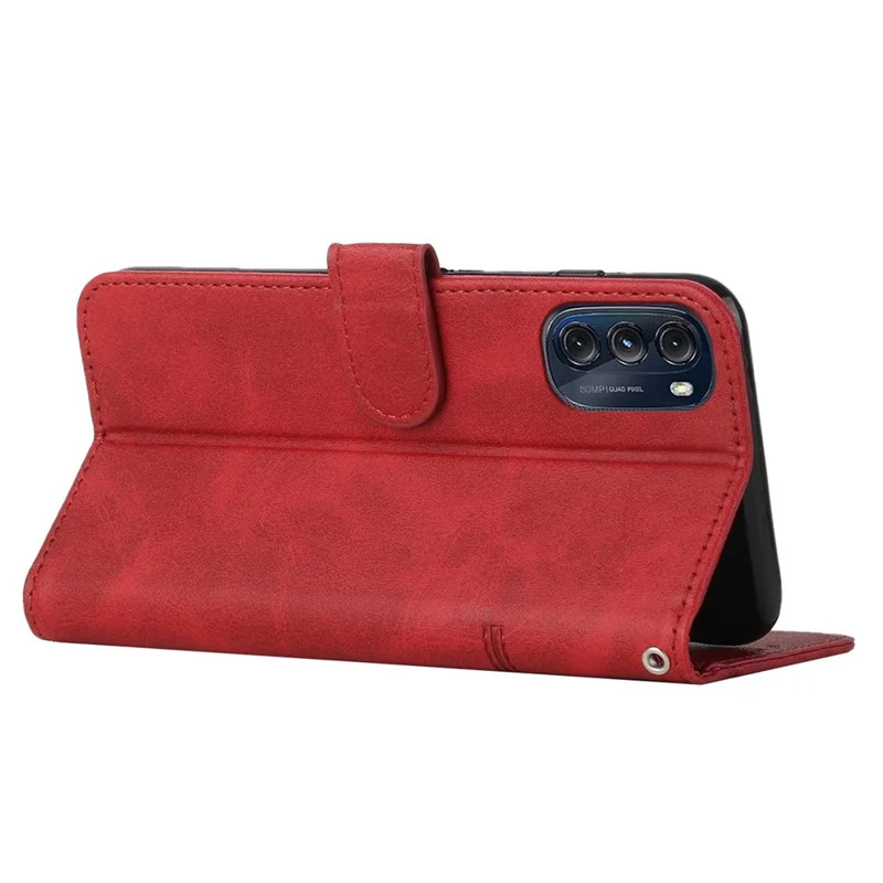 Para Motorola Moto G (2022) Case de Cobertura Completa Case PU Cuero TPU Interior Folio Magnético Plegable Cubierta de Costura Con Correa - Rojo