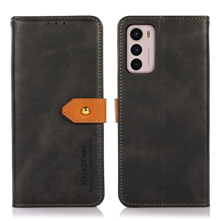 Khazneh Para Motorola Moto G42 4G PU Cause Capela de Capela de Capela Ver Stand Stand Golden Magnética Protece Tape de Flip - Preto