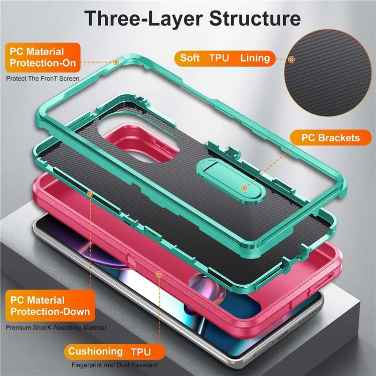 Für Motorola Edge 30 Pro (Motorola Edge + (2022)) Defender Series Hard PC + Soft TPU Kickstand Hülle Anti-Drop-Telefonabdeckung - Rose/Licht Cyan