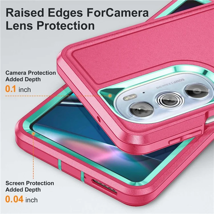 Für Motorola Edge 30 Pro (Motorola Edge + (2022)) Defender Series Hard PC + Soft TPU Kickstand Hülle Anti-Drop-Telefonabdeckung - Rose/Licht Cyan