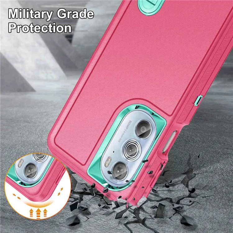 Für Motorola Edge 30 Pro (Motorola Edge + (2022)) Defender Series Hard PC + Soft TPU Kickstand Hülle Anti-Drop-Telefonabdeckung - Rose/Licht Cyan