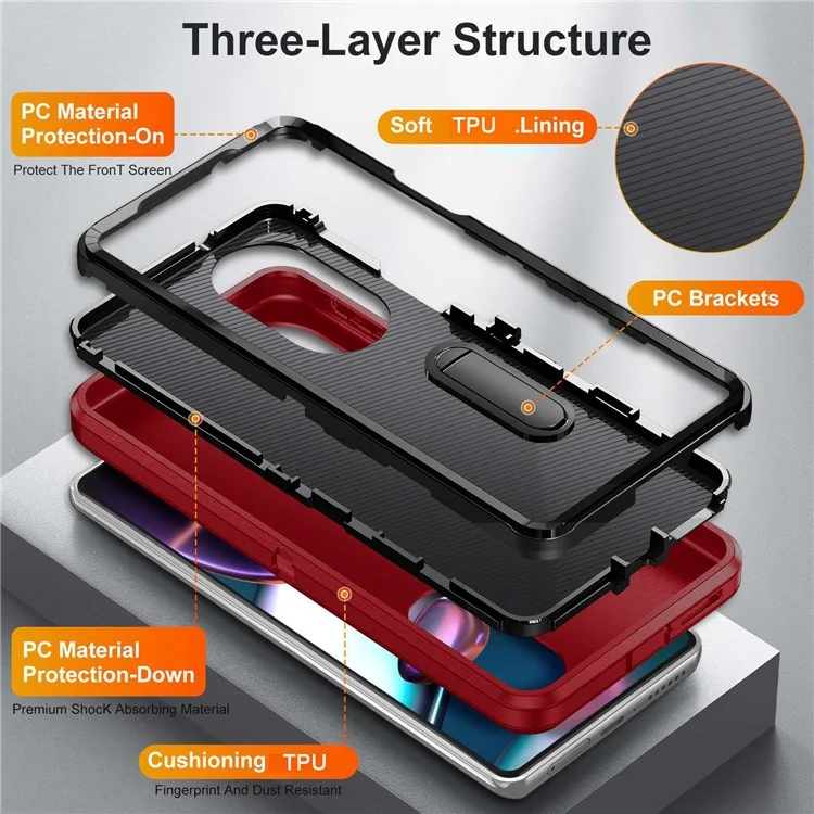 Для Motorola Edge 30 Pro (Motorola Edge+ (2022)) Defender Series Hard PC + Soft TPU Kickstand Case Anti-drop Phone Cover - Red/Black