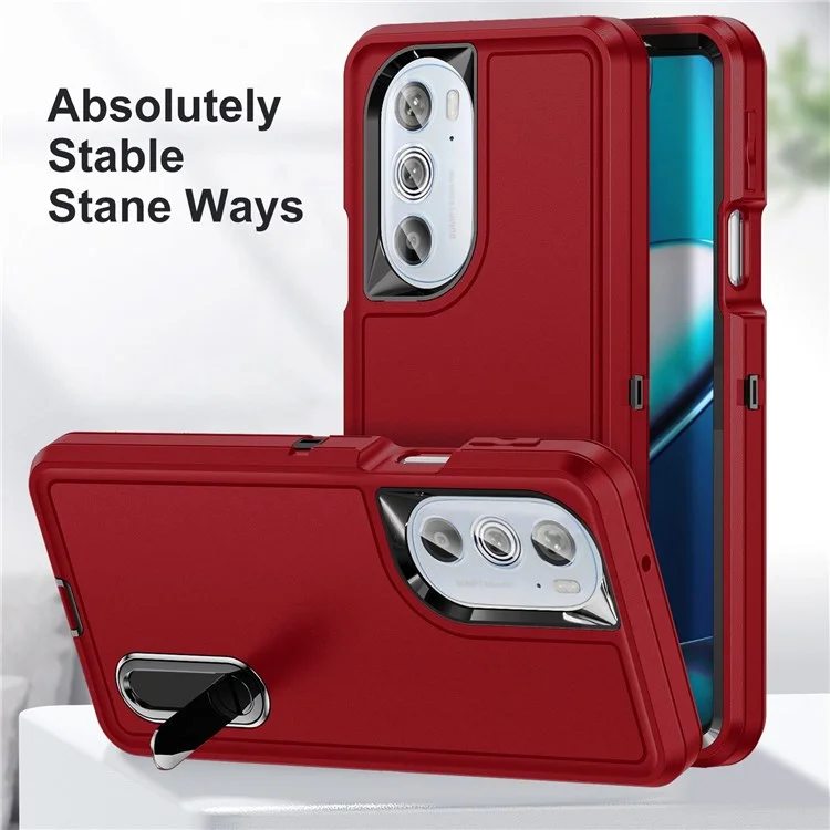 Для Motorola Edge 30 Pro (Motorola Edge+ (2022)) Defender Series Hard PC + Soft TPU Kickstand Case Anti-drop Phone Cover - Red/Black