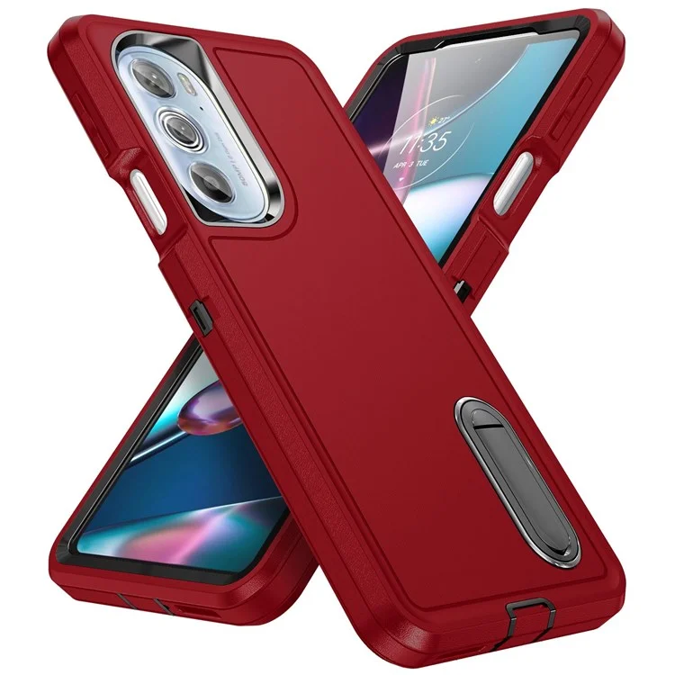 Для Motorola Edge 30 Pro (Motorola Edge+ (2022)) Defender Series Hard PC + Soft TPU Kickstand Case Anti-drop Phone Cover - Red/Black