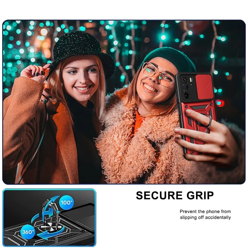 For Motorola Edge X30 / Edge 30 Pro (Motorola Edge+ (2022)) Anti-scratch Slide Camera Cover Hard PC + TPU Ring Kickstand Case Anti-drop Phone Shell - Red