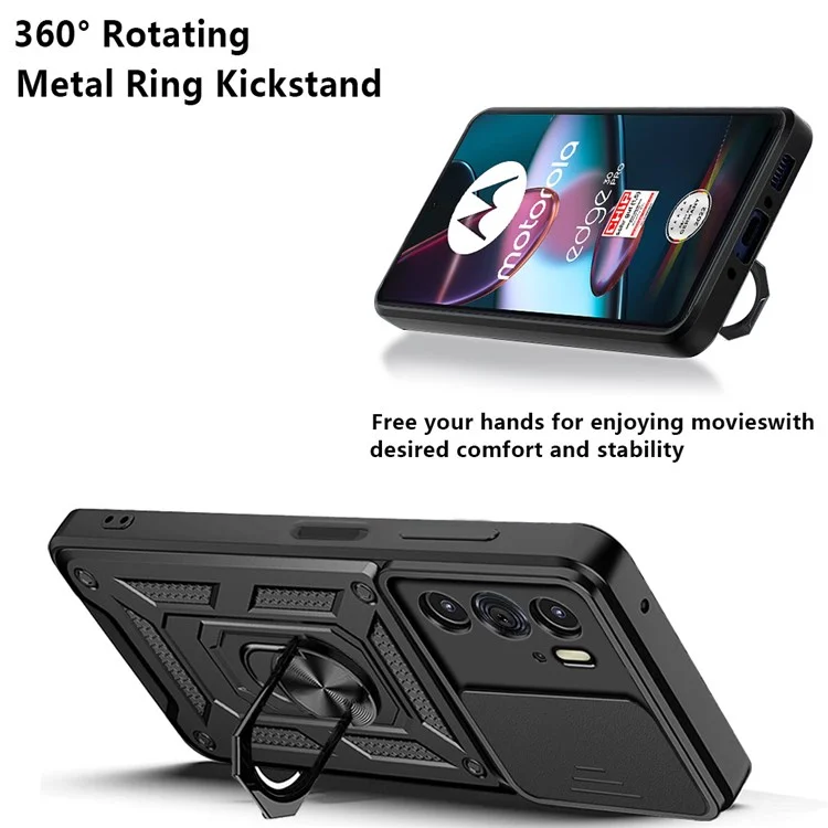 Per Motorola Edge X30 / Edge 30 Pro (Motorola Edge+ (2022)) Copertura della fotocamera antiscivolo in PC rigido + Custodia con supporto ad anello in TPU Anti-caduta - Rose Gold