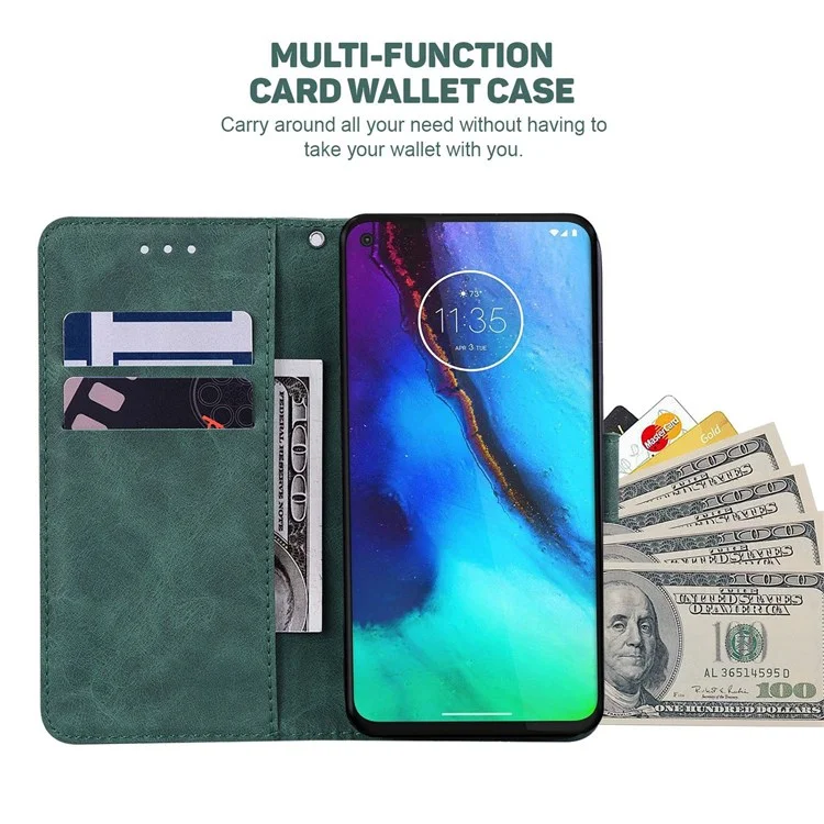 Para Motorola Moto G42 4G Dobrável Stand PU Leather Case Geometria Padrão Impresso Carteira de Telefone Capa com Alça - Verde
