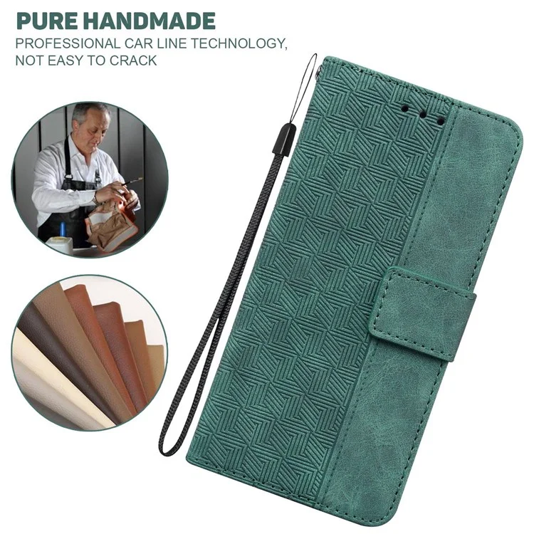 Para Motorola Moto G42 4G Dobrável Stand PU Leather Case Geometria Padrão Impresso Carteira de Telefone Capa com Alça - Verde