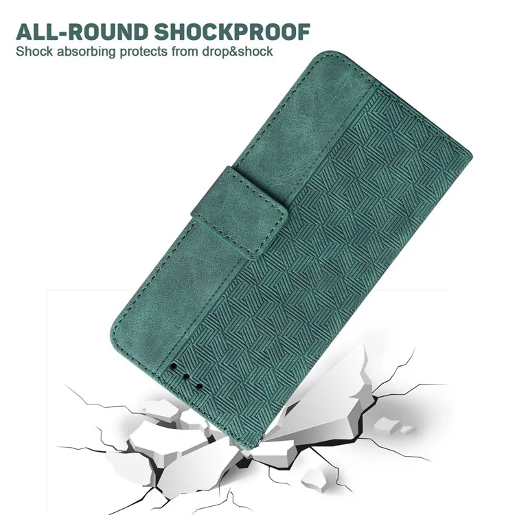 Para Motorola Moto G42 4G Dobrável Stand PU Leather Case Geometria Padrão Impresso Carteira de Telefone Capa com Alça - Verde