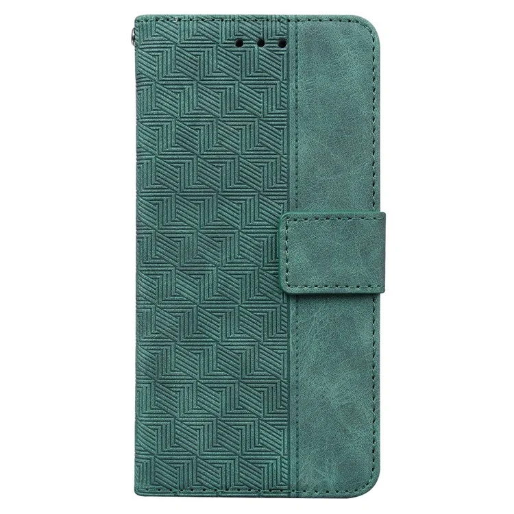 Para Motorola Moto G42 4G Dobrável Stand PU Leather Case Geometria Padrão Impresso Carteira de Telefone Capa com Alça - Verde