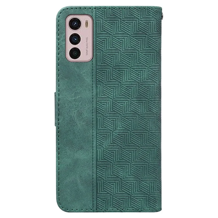 Para Motorola Moto G42 4G Dobrável Stand PU Leather Case Geometria Padrão Impresso Carteira de Telefone Capa com Alça - Verde