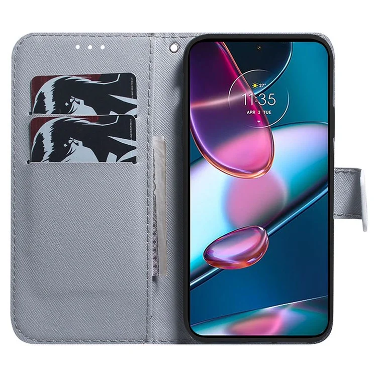 Tampa do Telefone de Impressão de Padrões Para Motorola Moto G42 4G, Caseiro Magnético PU Stand Stand Case Com Cinta - Leão