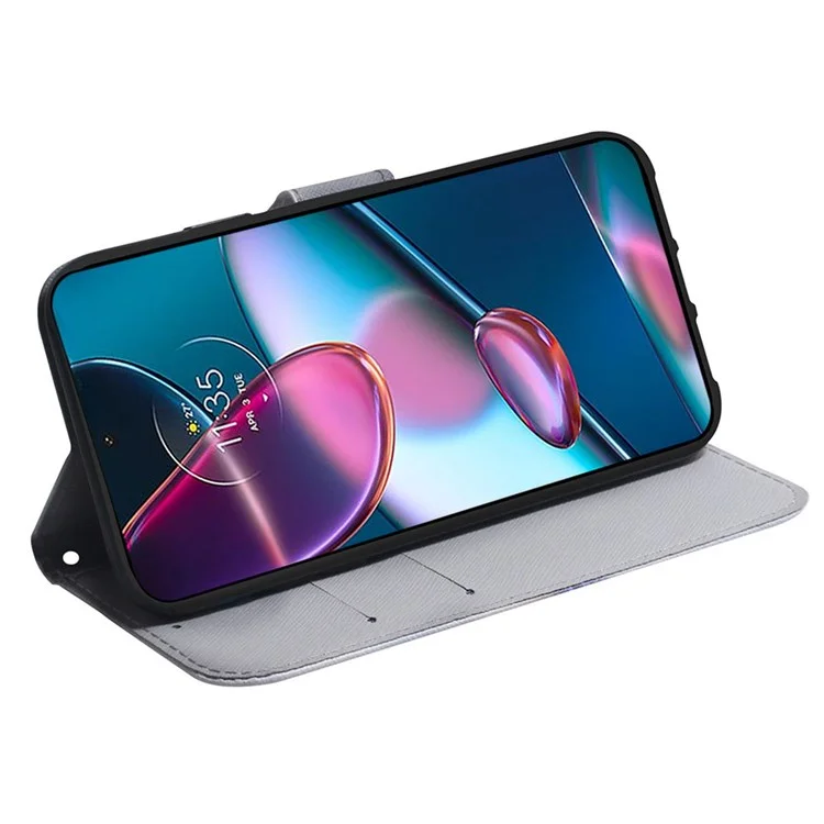 Tampa do Telefone de Impressão de Padrões Para Motorola Moto G42 4G, Caseiro Magnético PU Stand Stand Case Com Cinta - Leão