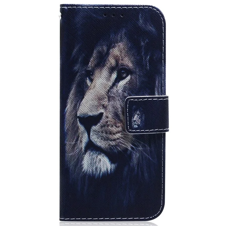Tampa do Telefone de Impressão de Padrões Para Motorola Moto G42 4G, Caseiro Magnético PU Stand Stand Case Com Cinta - Leão