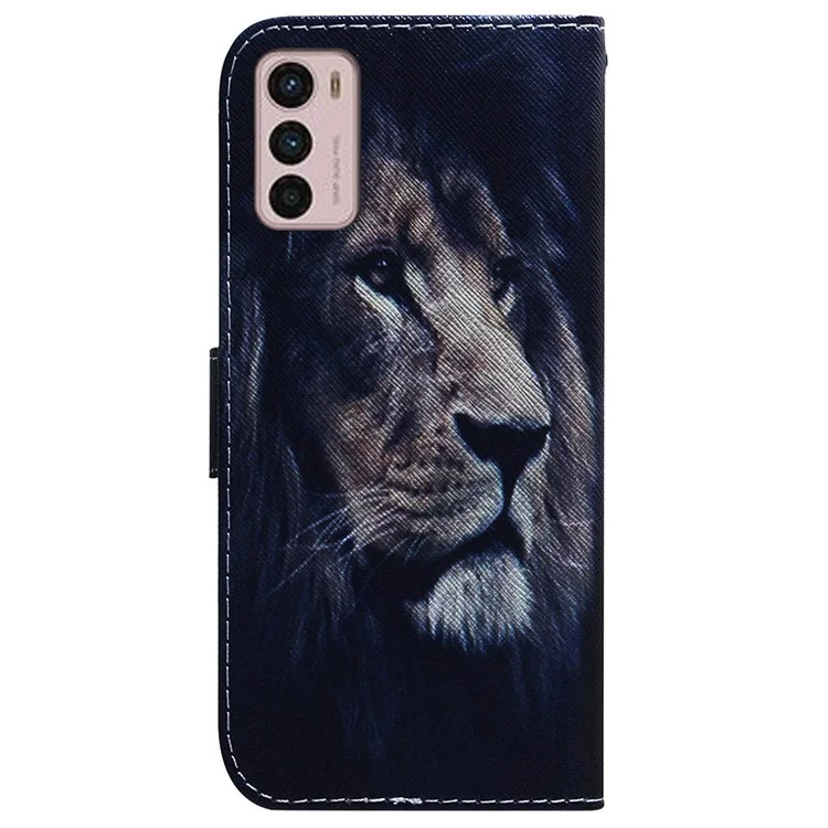 Tampa do Telefone de Impressão de Padrões Para Motorola Moto G42 4G, Caseiro Magnético PU Stand Stand Case Com Cinta - Leão