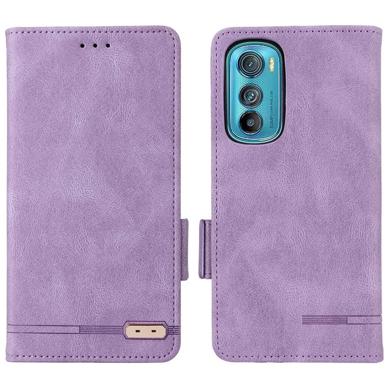 For Motorola Edge 30 Shockproof Phone Flip Case Wallet Stand PU Leather Protective Cover with Hardware Magnetic Closure - Purple
