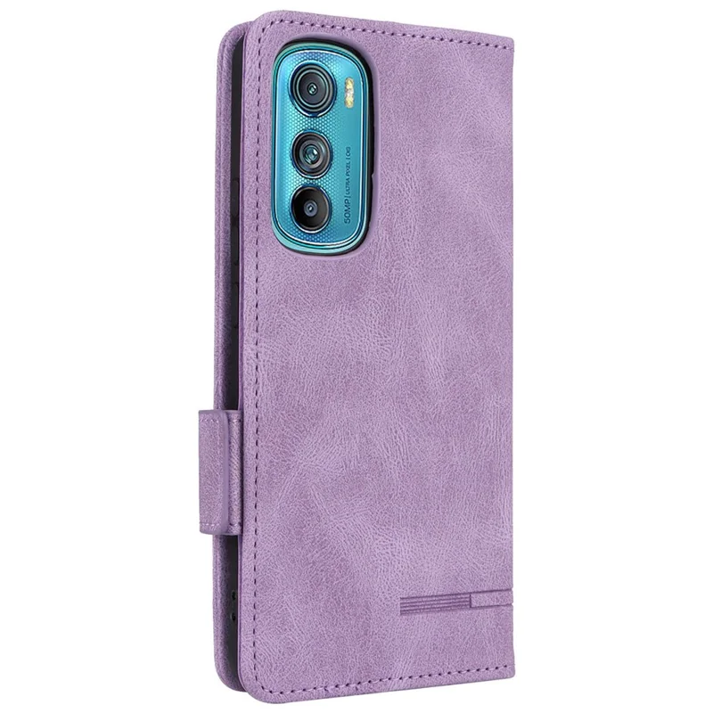 For Motorola Edge 30 Shockproof Phone Flip Case Wallet Stand PU Leather Protective Cover with Hardware Magnetic Closure - Purple