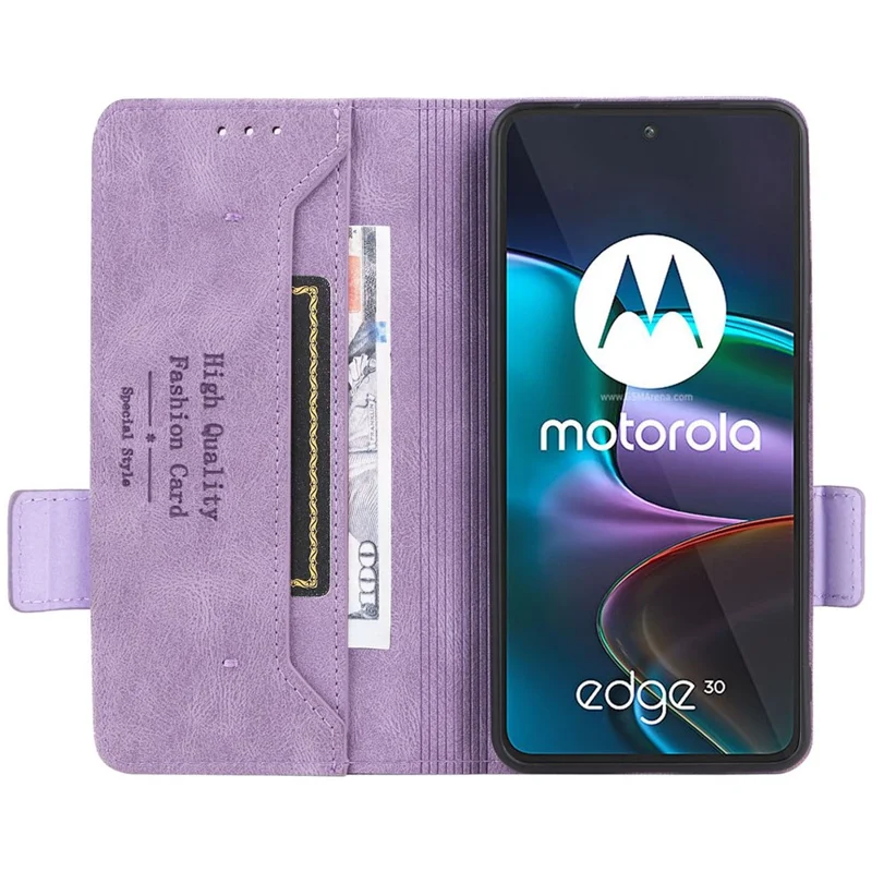 For Motorola Edge 30 Shockproof Phone Flip Case Wallet Stand PU Leather Protective Cover with Hardware Magnetic Closure - Purple