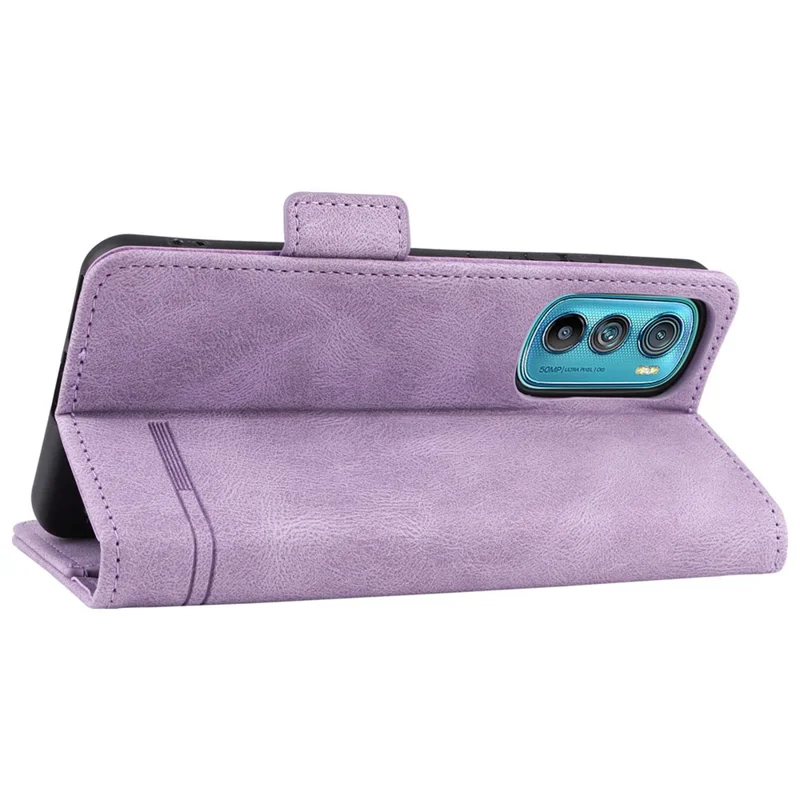 For Motorola Edge 30 Shockproof Phone Flip Case Wallet Stand PU Leather Protective Cover with Hardware Magnetic Closure - Purple