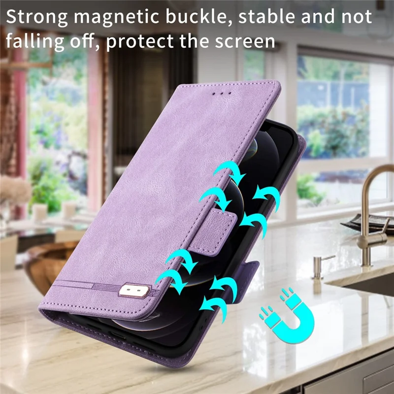 For Motorola Edge 30 Shockproof Phone Flip Case Wallet Stand PU Leather Protective Cover with Hardware Magnetic Closure - Purple