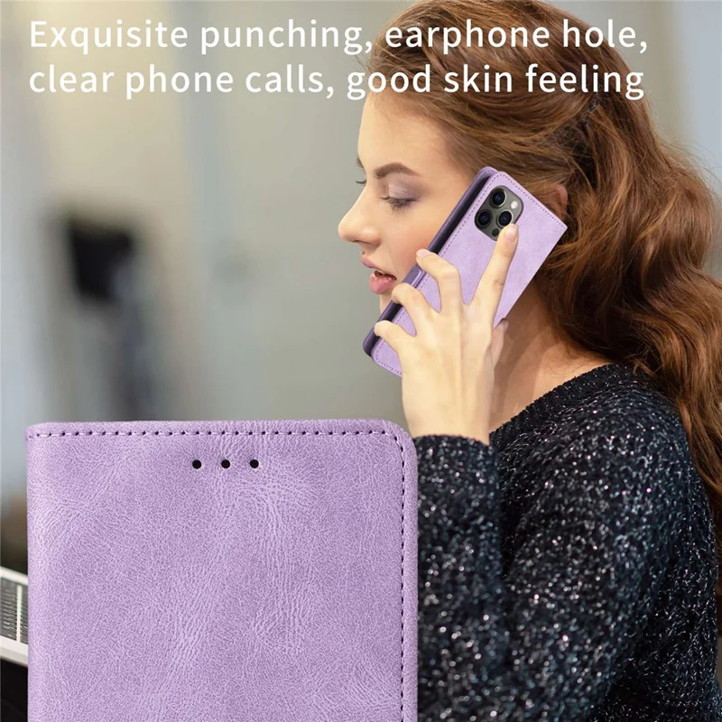 For Motorola Edge 30 Shockproof Phone Flip Case Wallet Stand PU Leather Protective Cover with Hardware Magnetic Closure - Purple