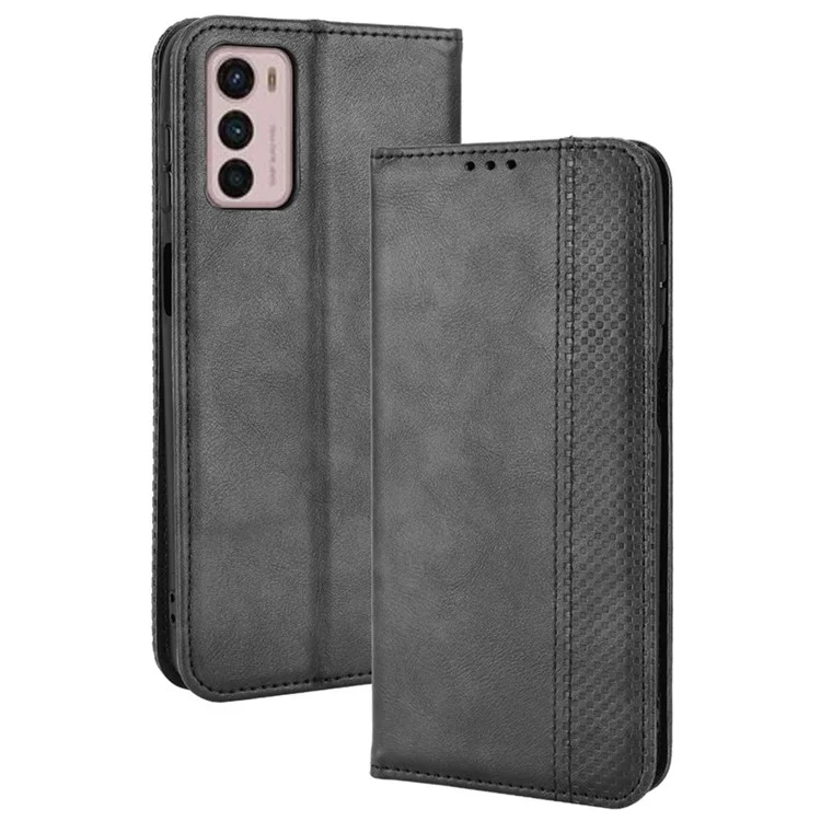 Para Motorola Moto G42 4G Retro Textura Casal de Casal de Capa Magnetic Stand Stand Wallet Flip Tampa - Preto