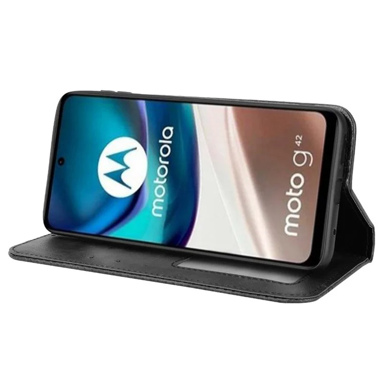 Para Motorola Moto G42 4G Retro Textura Casal de Casal de Capa Magnetic Stand Stand Wallet Flip Tampa - Preto