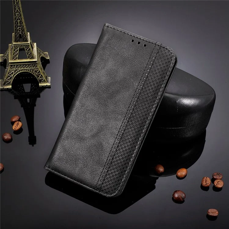 Para Motorola Moto G42 4G Retro Textura Casal de Casal de Capa Magnetic Stand Stand Wallet Flip Tampa - Preto