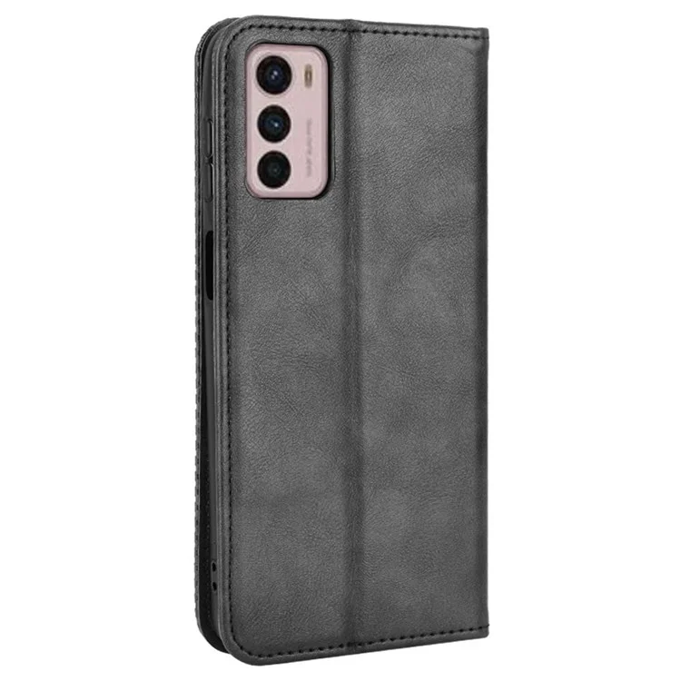 Para Motorola Moto G42 4G Retro Textura Casal de Casal de Capa Magnetic Stand Stand Wallet Flip Tampa - Preto