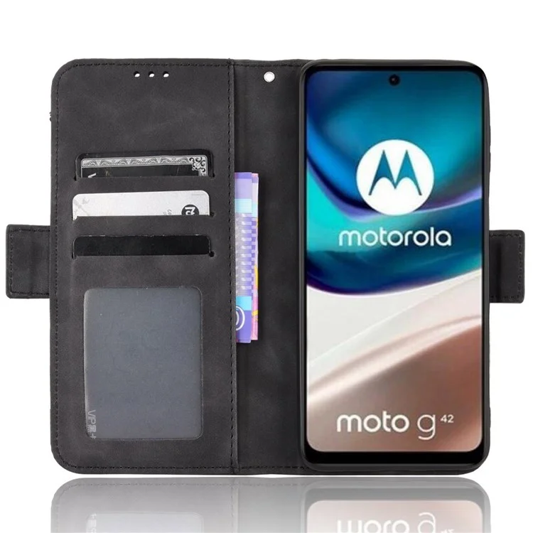 Para Motorola Moto G42 4G Wallet Stand pu Leather + TPU Folio Flip Phone Case Com Slots de Várias Cartas - Preto