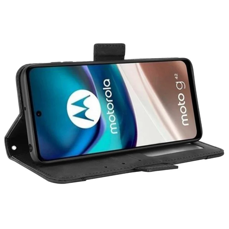 Para Motorola Moto G42 4G Wallet Stand pu Leather + TPU Folio Flip Phone Case Com Slots de Várias Cartas - Preto