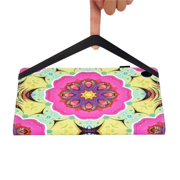 Für Lenovo Tab M10 (Gen 3) TB-328FU / TB-328XU Musterbedrucktes Leder-Ständer-Schutzgehäuse Kartenschlitze Smartcover mit elastischem Band und Stifthalter - Pink Mandala