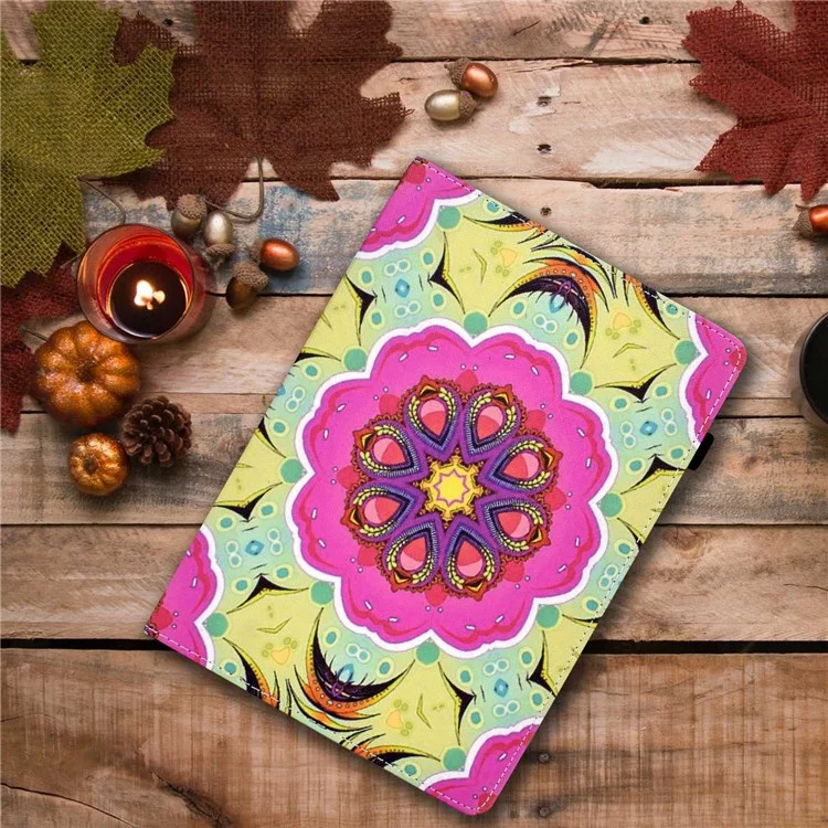 Für Lenovo Tab M10 (Gen 3) TB-328FU / TB-328XU Musterbedrucktes Leder-Ständer-Schutzgehäuse Kartenschlitze Smartcover mit elastischem Band und Stifthalter - Pink Mandala