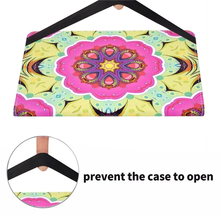 Für Lenovo Tab M10 (Gen 3) TB-328FU / TB-328XU Musterbedrucktes Leder-Ständer-Schutzgehäuse Kartenschlitze Smartcover mit elastischem Band und Stifthalter - Pink Mandala