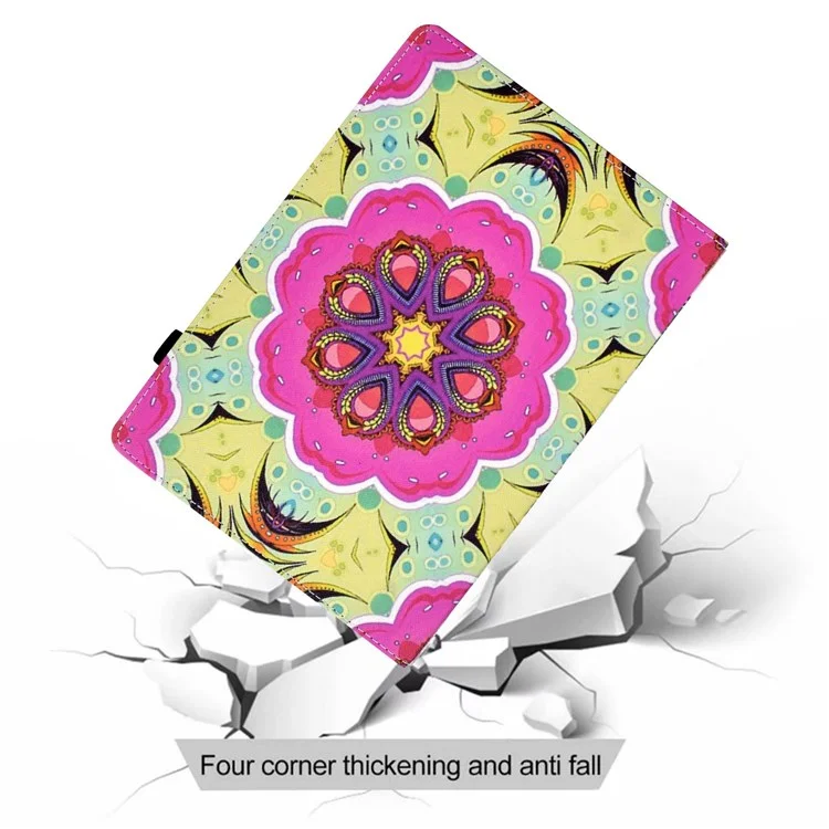 Für Lenovo Tab M10 (Gen 3) TB-328FU / TB-328XU Musterbedrucktes Leder-Ständer-Schutzgehäuse Kartenschlitze Smartcover mit elastischem Band und Stifthalter - Pink Mandala