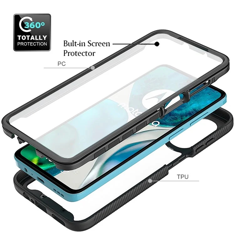 PC + TPU Hybrid Case for Motorola Moto G52 4G / G82 5G, 3-in-1 Anti-scratch Drop-proof Cell Phone Shell with PET Screen Protector - Black