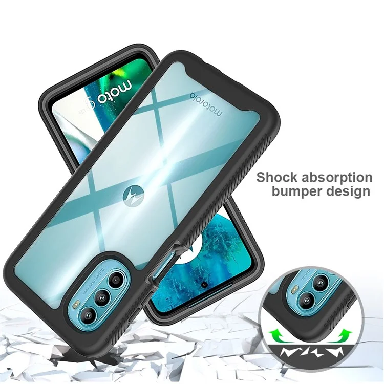 PC + TPU Hybrid Case for Motorola Moto G52 4G / G82 5G, 3-in-1 Anti-scratch Drop-proof Cell Phone Shell with PET Screen Protector - Black