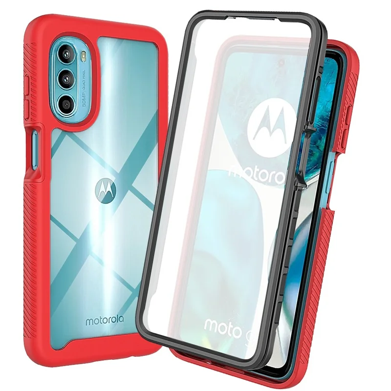 PC + TPU Hybrid Case for Motorola Moto G52 4G / G82 5G, 3-in-1 Anti-scratch Drop-proof Cell Phone Shell with PET Screen Protector - Red