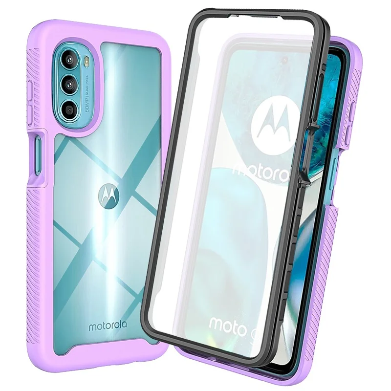 PC + TPU Hybrid Case for Motorola Moto G52 4G / G82 5G, 3-in-1 Anti-scratch Drop-proof Cell Phone Shell with PET Screen Protector - Purple