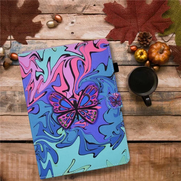 Pour Lenovo Tab M10 Plus (3e génération) / Xiaoxin Pad 2022 10.6 pouces A2 Impression de motif Étui de support en cuir PU pliable Fentes pour cartes Étui résistant aux chocs Réveil / Veille automatique avec porte-crayon - Papillon