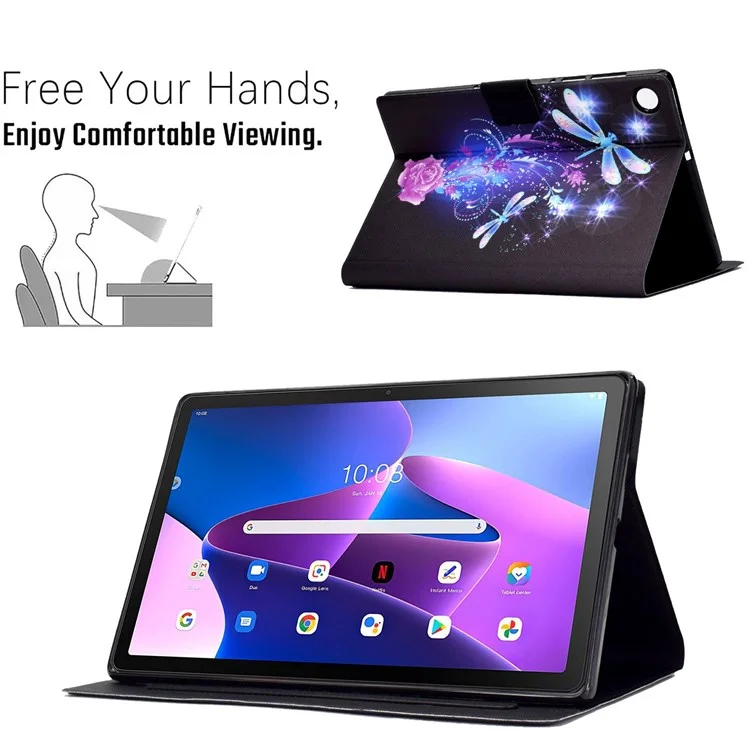 Case de Tableta de Cuero PU Para Lenovo Tab M10 (Gen 3) TB-328F, Portada de la Tarjeta de Impresión de Patrones Cubierta a Prueba de Choque Con Soporte Ajustable - Libélula