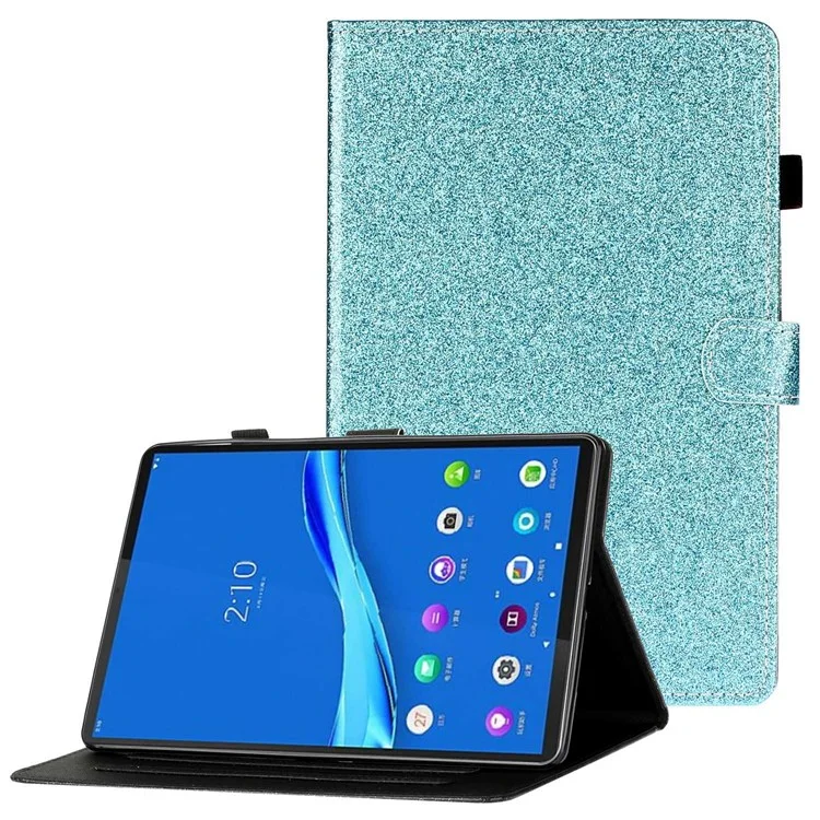 For Lenovo Tab M10 (Gen 3) TB-328FU / TB-328XU Glitter Powder PU Leather Folio Cover Card Slots Design Folding Stand Auto Wake / Sleep Smart Cover with Pencil Holder - Blue