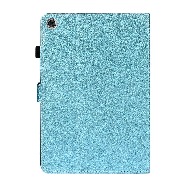 For Lenovo Tab M10 (Gen 3) TB-328FU / TB-328XU Glitter Powder PU Leather Folio Cover Card Slots Design Folding Stand Auto Wake / Sleep Smart Cover with Pencil Holder - Blue