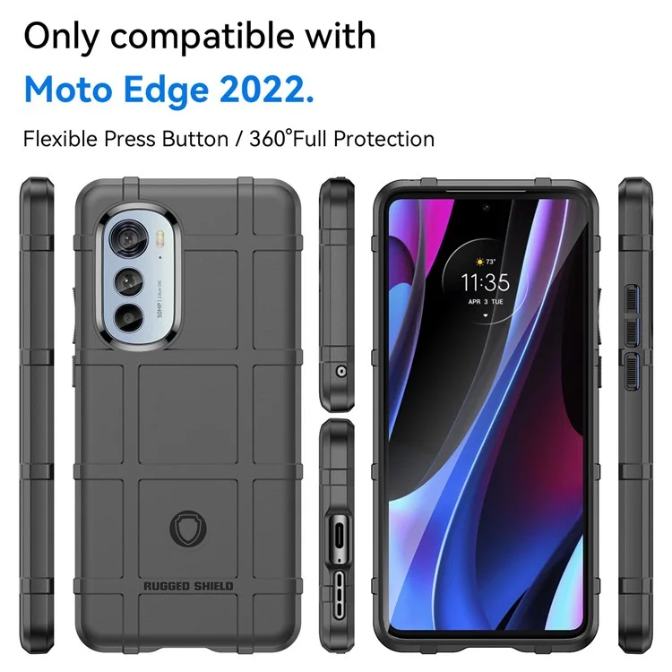 Pour Motorola Moto Edge 2022 Grille Non Glissée Anti-wear Rugged Téléphone Square Case Épaissis de Protecteur D'absorption de Choc TPU - le Noir