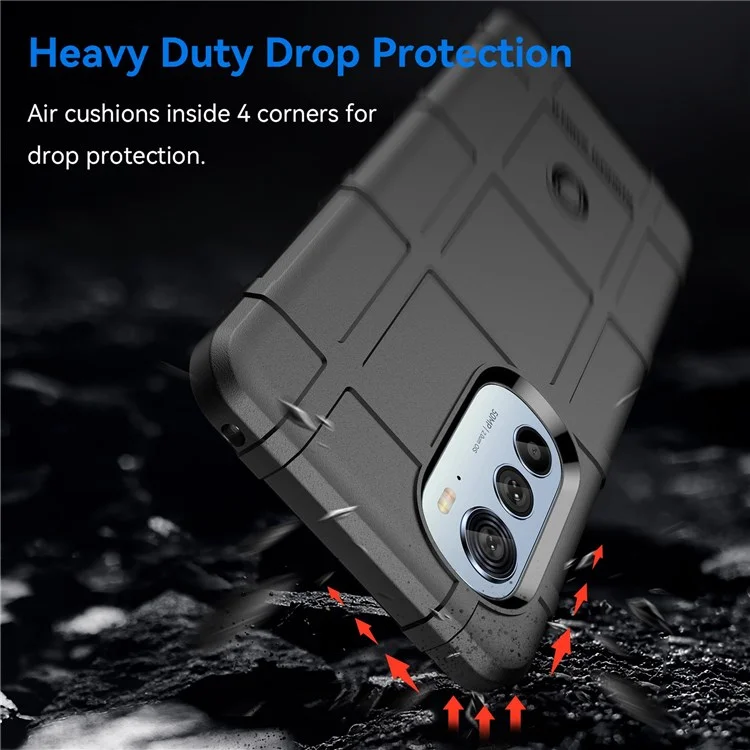 Pour Motorola Moto Edge 2022 Grille Non Glissée Anti-wear Rugged Téléphone Square Case Épaissis de Protecteur D'absorption de Choc TPU - le Noir