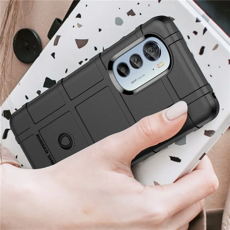 Pour Motorola Moto Edge 2022 Grille Non Glissée Anti-wear Rugged Téléphone Square Case Épaissis de Protecteur D'absorption de Choc TPU - le Noir