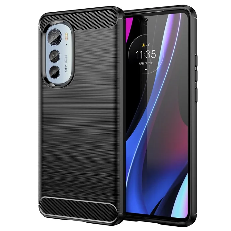 Pour Motorola Edge (2022) 5G Étui de protection épaissi Texture en fibre de carbone brossée Housse de protection anti-rayures - Noir