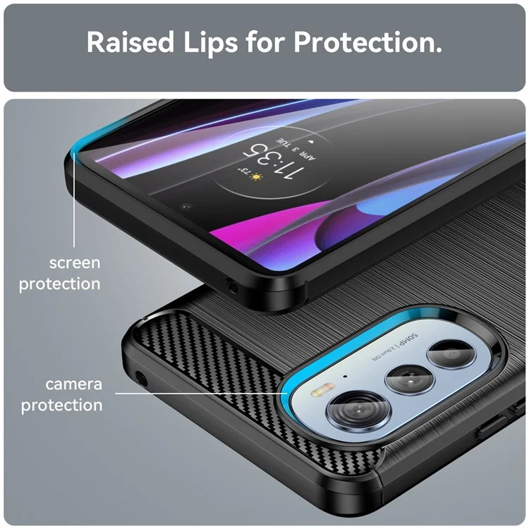 Pour Motorola Edge (2022) 5G Étui de protection épaissi Texture en fibre de carbone brossée Housse de protection anti-rayures - Noir