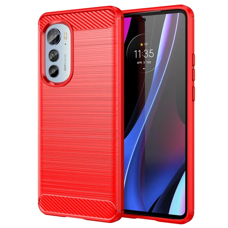 For Motorola Edge (2022) 5G Thickened Phone Case Brushed Carbon Fiber Texture Anti-scratch Back Cover - Red