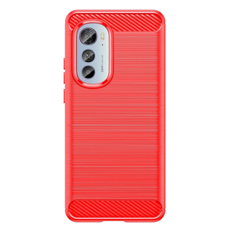For Motorola Edge (2022) 5G Thickened Phone Case Brushed Carbon Fiber Texture Anti-scratch Back Cover - Red